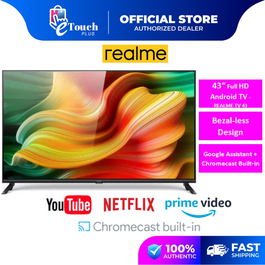 Realme 43 Inch l 43" Android Smart Google Full HD TV Netflix Frameless Chroma 24W Dolby Audio Television Televisyen 电视机