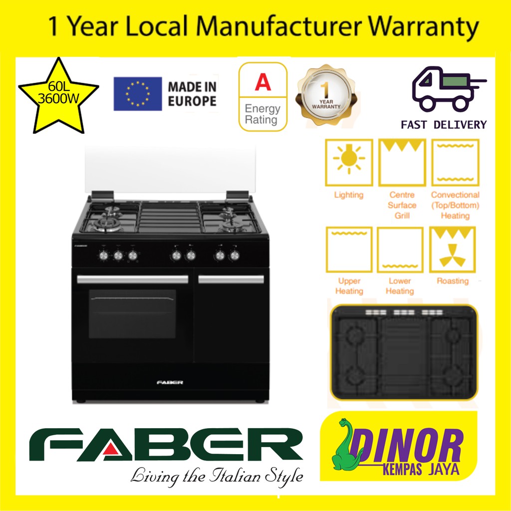 Faber Free Standing Cooker FISSO 9844E/BK 4 burner Full Electric Oven