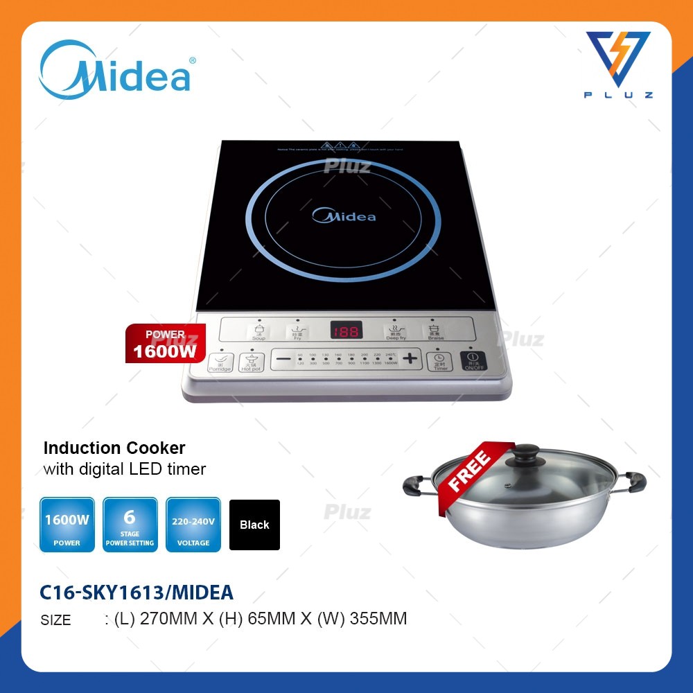 MIDEA C16-SKY1613 1600W SOFT TOUCH CONTROL INDUCTION COOKER WITH STAINLESS STEEL POT