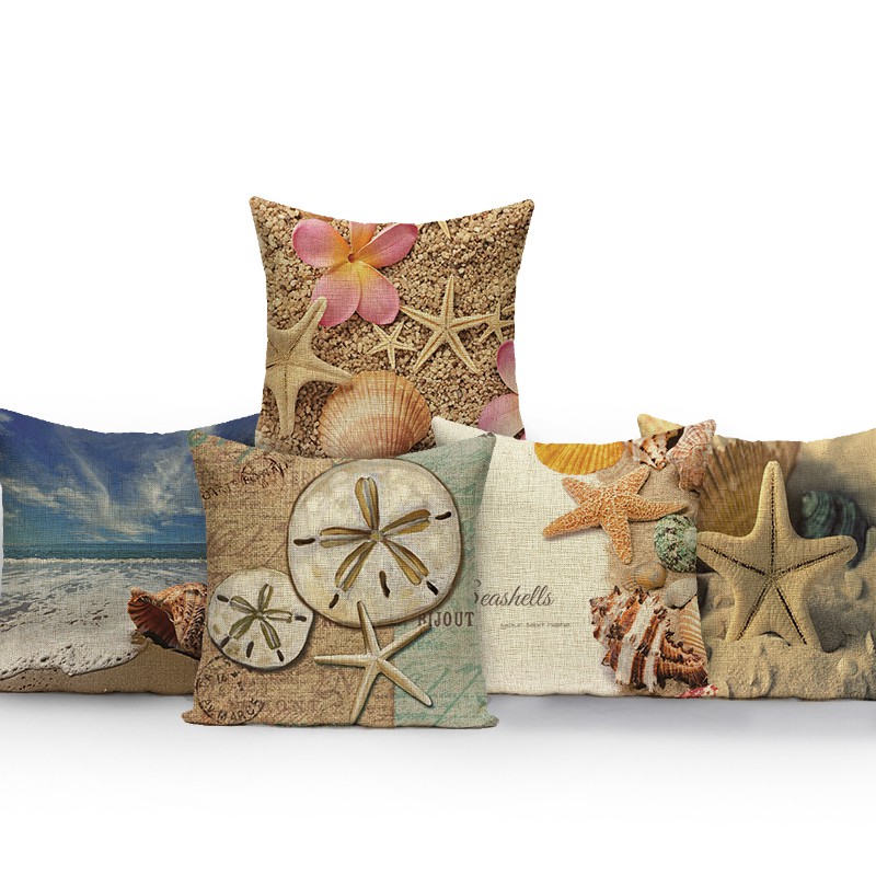 Shells Marine Coral Sailboat Throw Pillow Case Sofa Cushion Cover