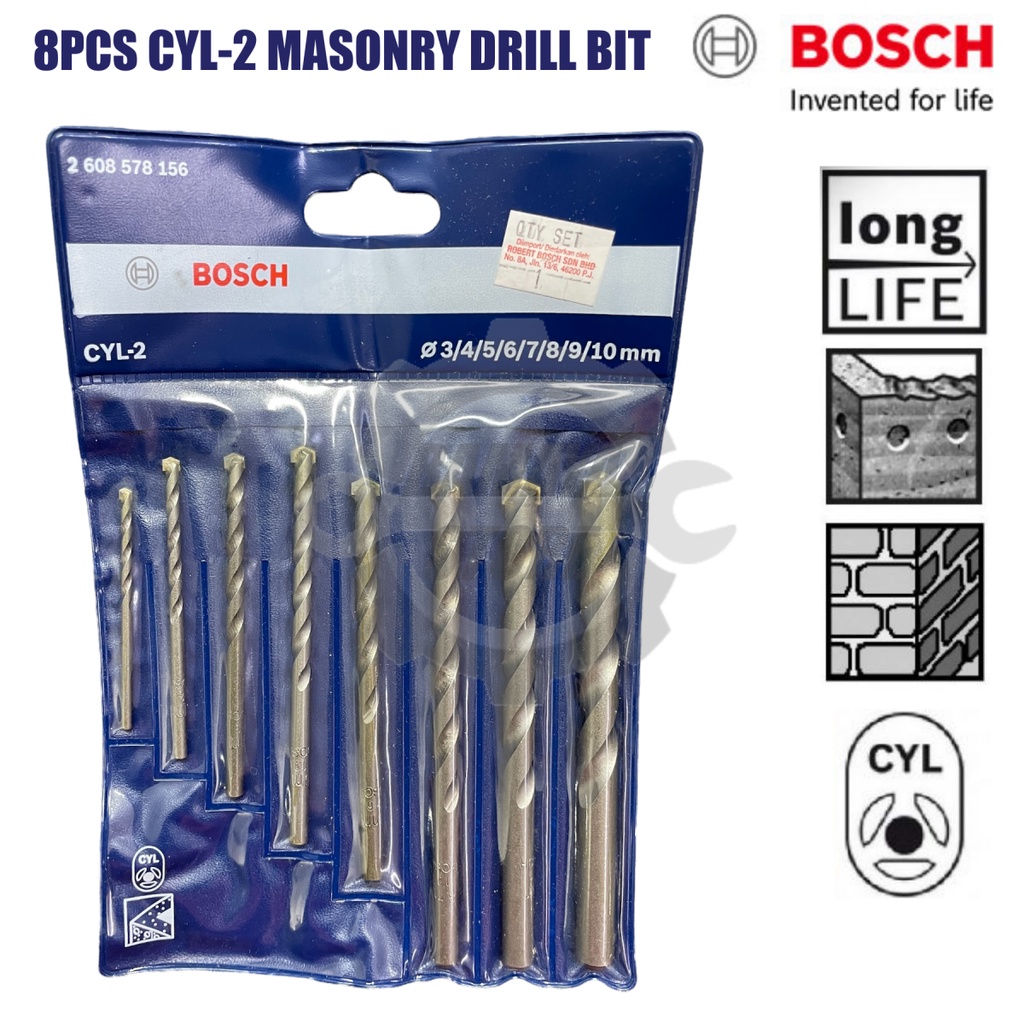 ORIGINAL BOSCH CYL2 8pcs Masonry Drill Bit Set. Concrete & Masonry