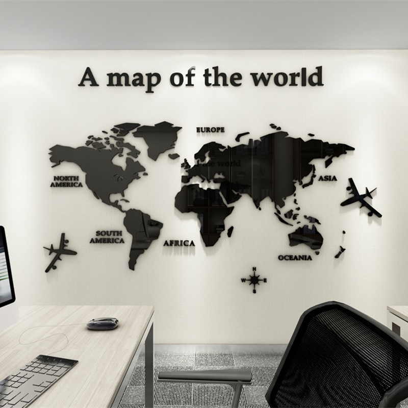 Map For Office Wall European Type World Map 3D Acrylic Wall Stickers Crystal Mirror Stickers  For Office Sofa Tv Background Wall Decorative Stickers | Shopee Malaysia