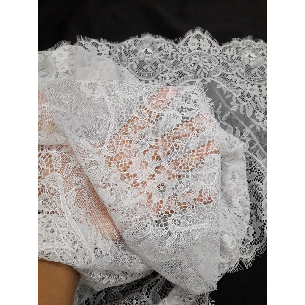 Kain Border Lace 3 Meter Murah Lembut Off White Code 6544 Shopee Malaysia