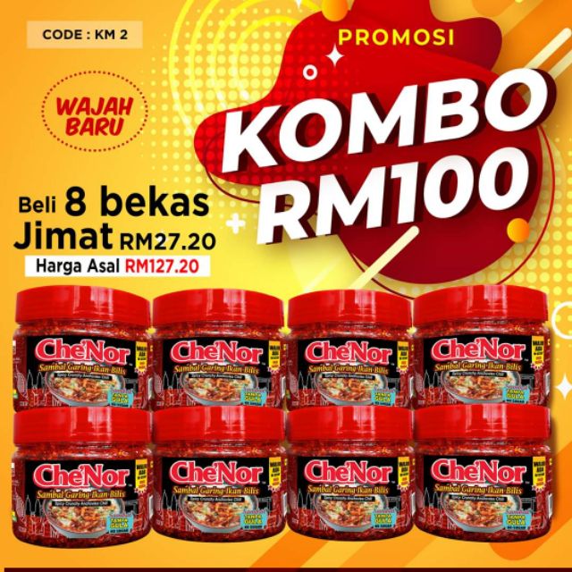 8 bekas Sambal Garing Che Nor 160 grm - New Packaging