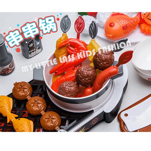 2 In 1 BBQ Steamboat Real Mist Children Rotating Hot Pot Barbecue Stove Toys Play House Simulation Kitchen Toys