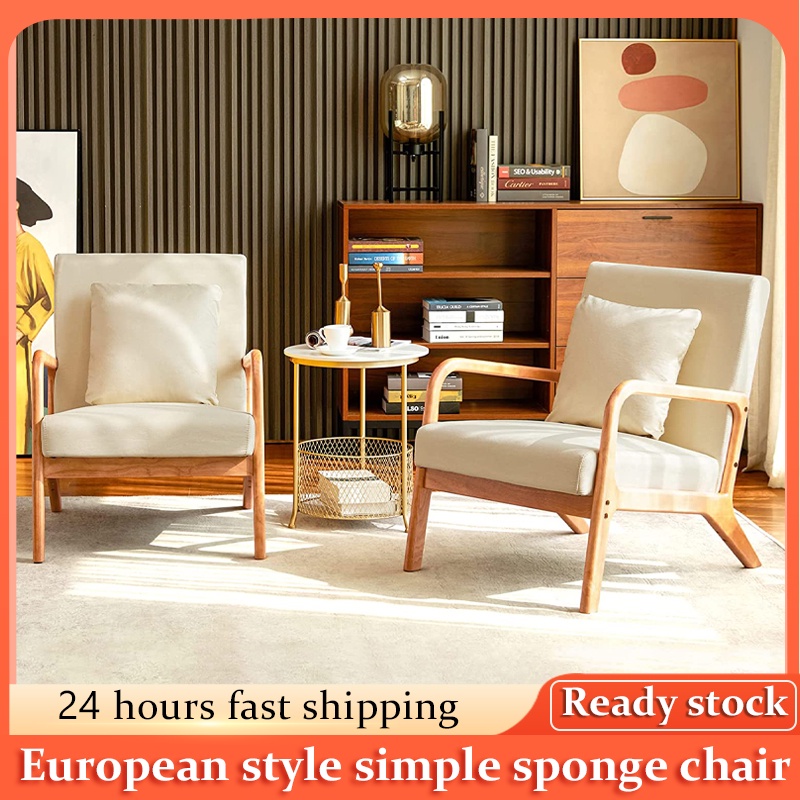 Ready StockSolid wood chair dining Wooden Arm Chair single sofa chair living room home leisure chair kerusi rehat/休閑椅