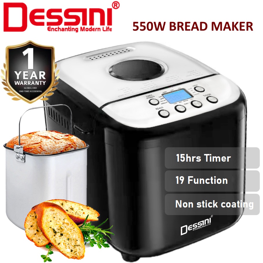 DESSINI ITALY 19-In-1 Programmes 1KG LCD Automatic Bread Maker Stainless Steel Toaster Knead Dough Baking Machine Roti