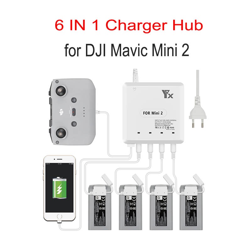 6 in 1 Battery Parallel Charger Hub Remote Control Dual USB for DJI SPARK Combo