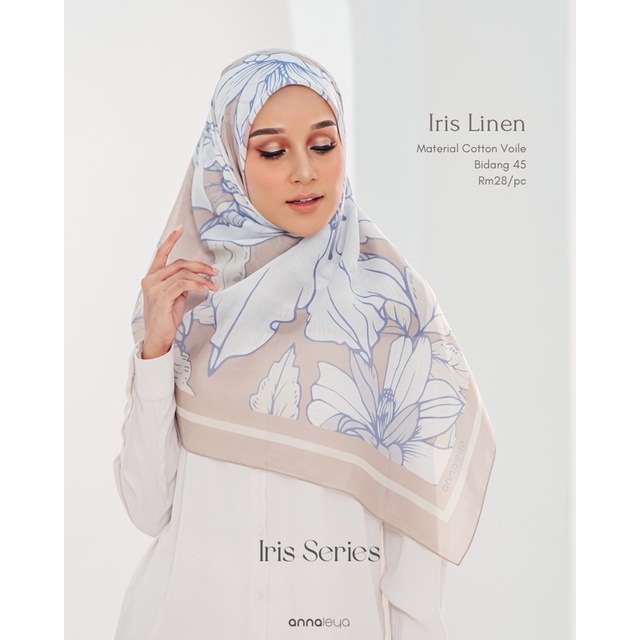 Annaleya Tudung Bawal Printed Cotton Voile (Iris Collection) >> Code Linen