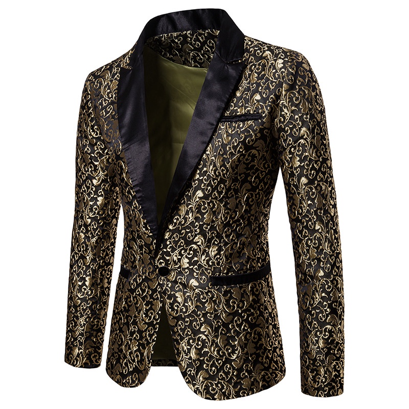 Gold Jacquard Bronzing Floral Blazer Men 2022 Brand New Mens Patchwork One Button Blazer Jacket Party Stage Singer Costume Homme