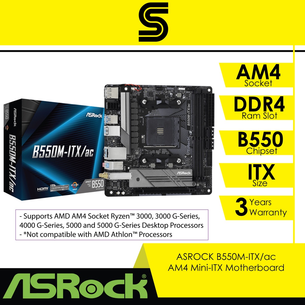 ASROCK B550MITX/ac AM4 MiniITX Motherboard Shopee Malaysia