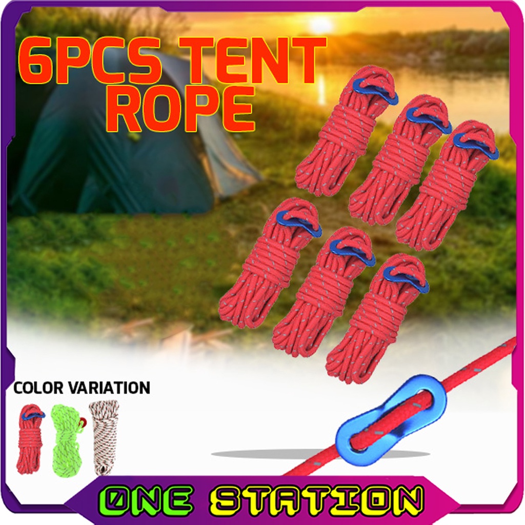 6Pcs Tent Guy Line Ropes Reflective Cord Tent Guide Nylon Rope Paracord Guy Ropes Tensioners for