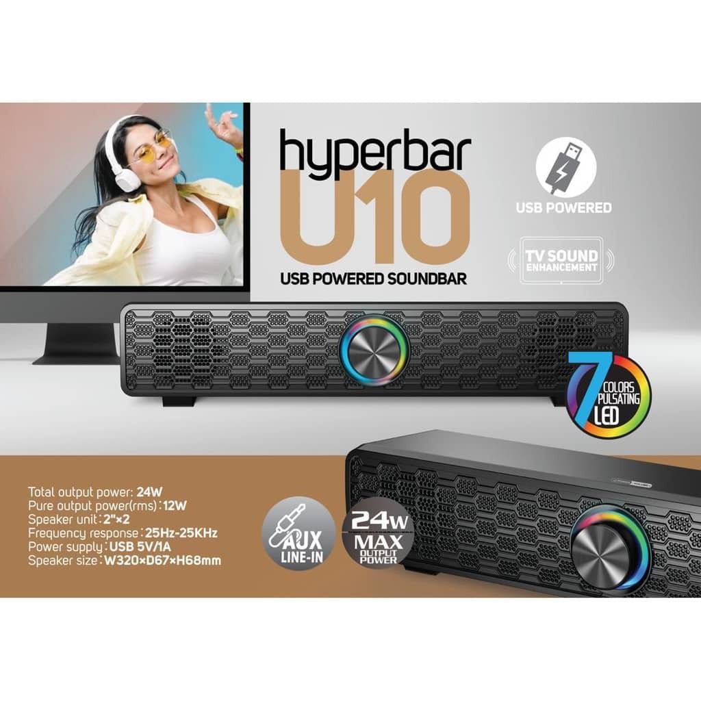Vinnfier Hyperbar U10 Usb Powered Soundbar With Aux Line In And Led Display Shopee Malaysia