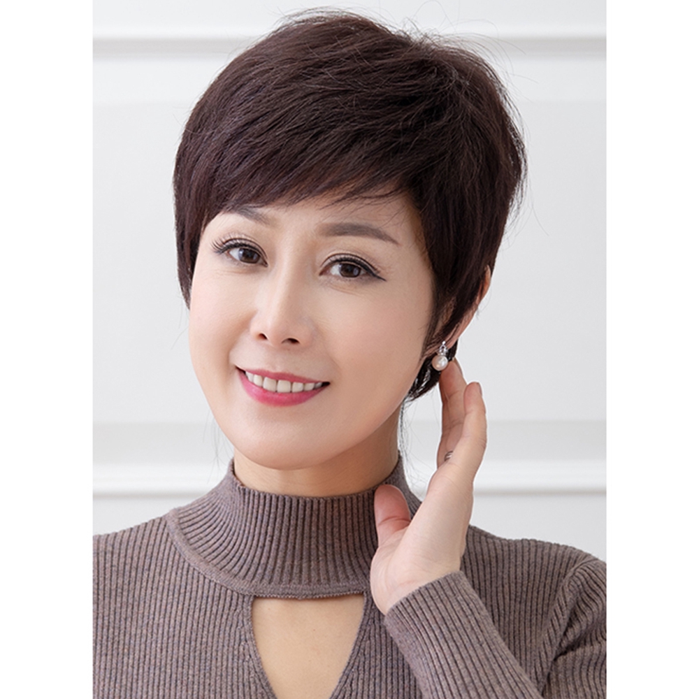 Wig Women Short Hair Middle Aged Wig Full Real Human Hair Easy To