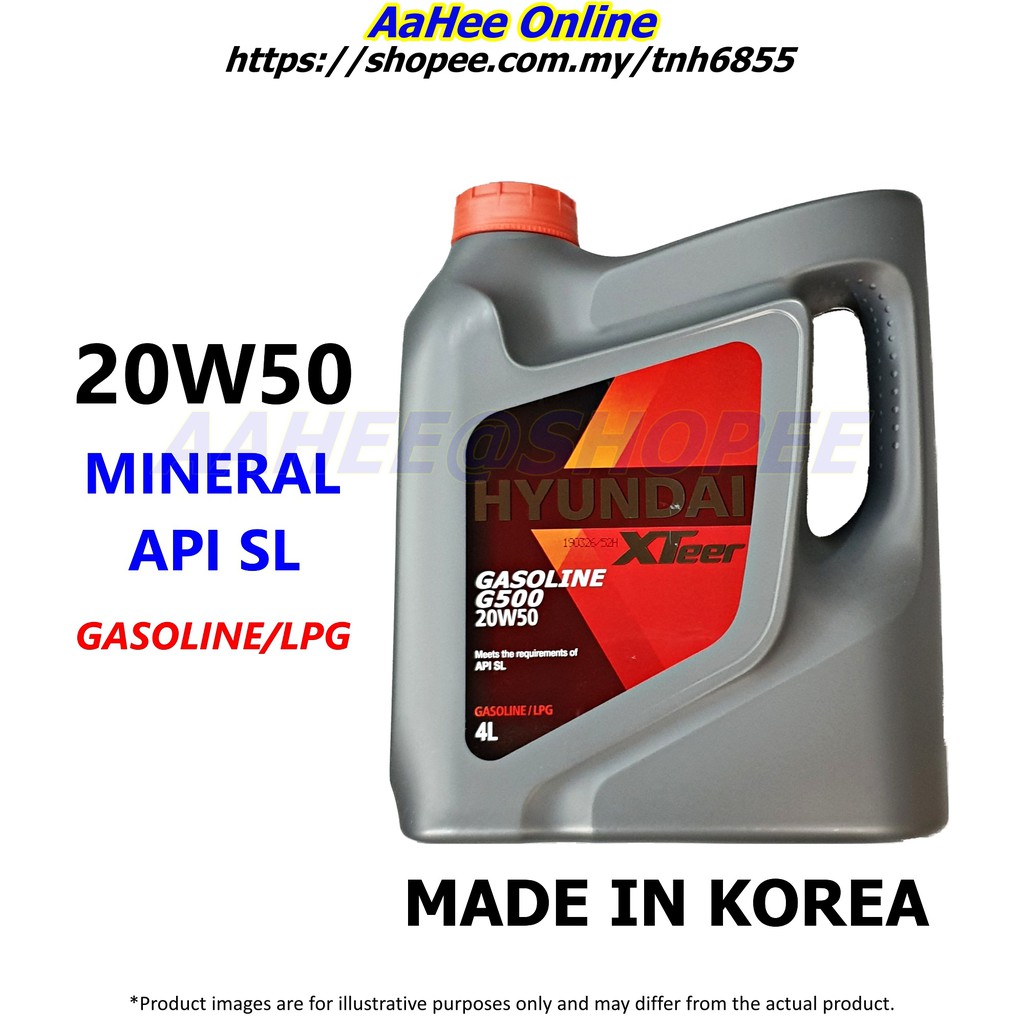 4L HYUNDAI Xteer G500 20W50 GASOLINE/LPG Engine Oil Made in Korea 20W ...