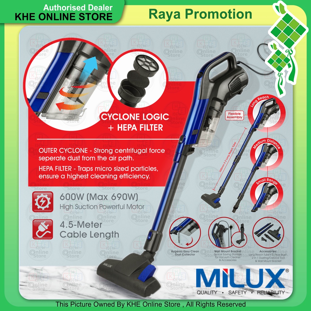Milux Wired Cyclonic Handheld Vacuum Cleaner 600W MVC-861
