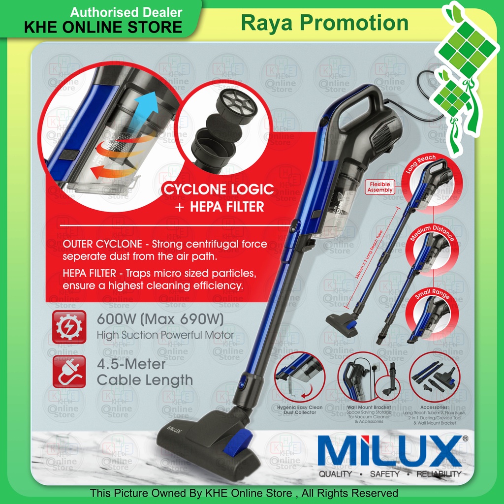 Milux Wired Cyclonic Handheld Vacuum Cleaner 600W MVC861 Shopee Malaysia