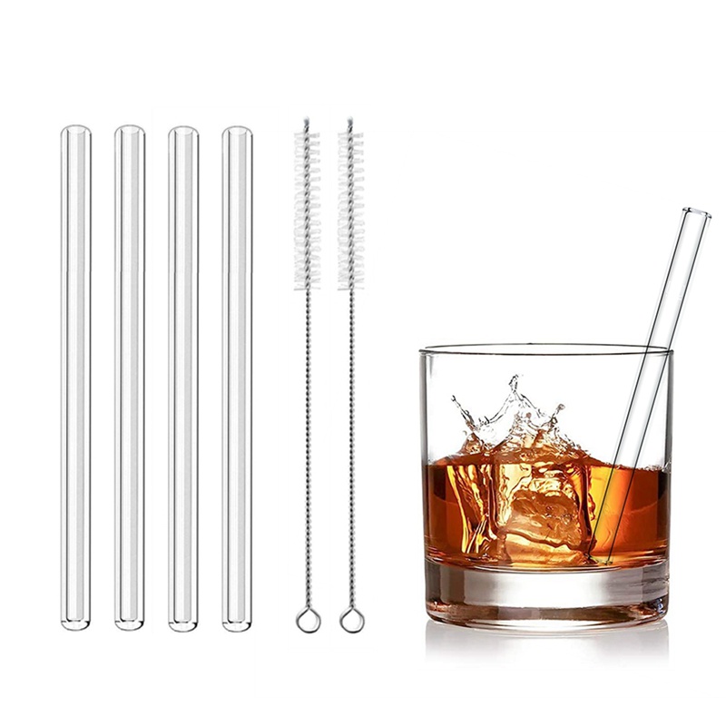 15cm Short Glass Straws 4pcs 6 inches Reusable Drinking Straws Dishwasher Safe Eco-Friendly Cocktail Straws for Smoothies Milkshake Bar Drinks Drinkware