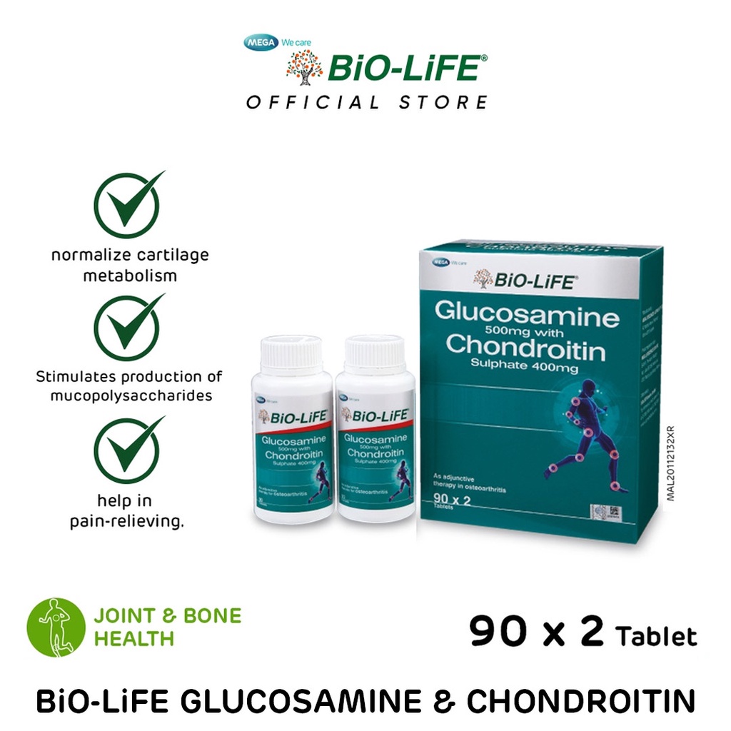 BiOLiFE GLUCOSAMINE 500MG WITH CHONDROITIN SULPHATE 400MG 90SX2