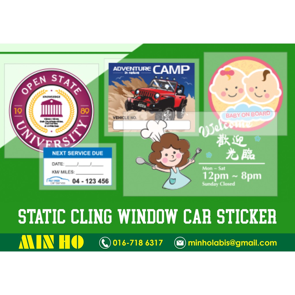 Static Cling Window Sticker (Custom Design) roadtax car sticker
