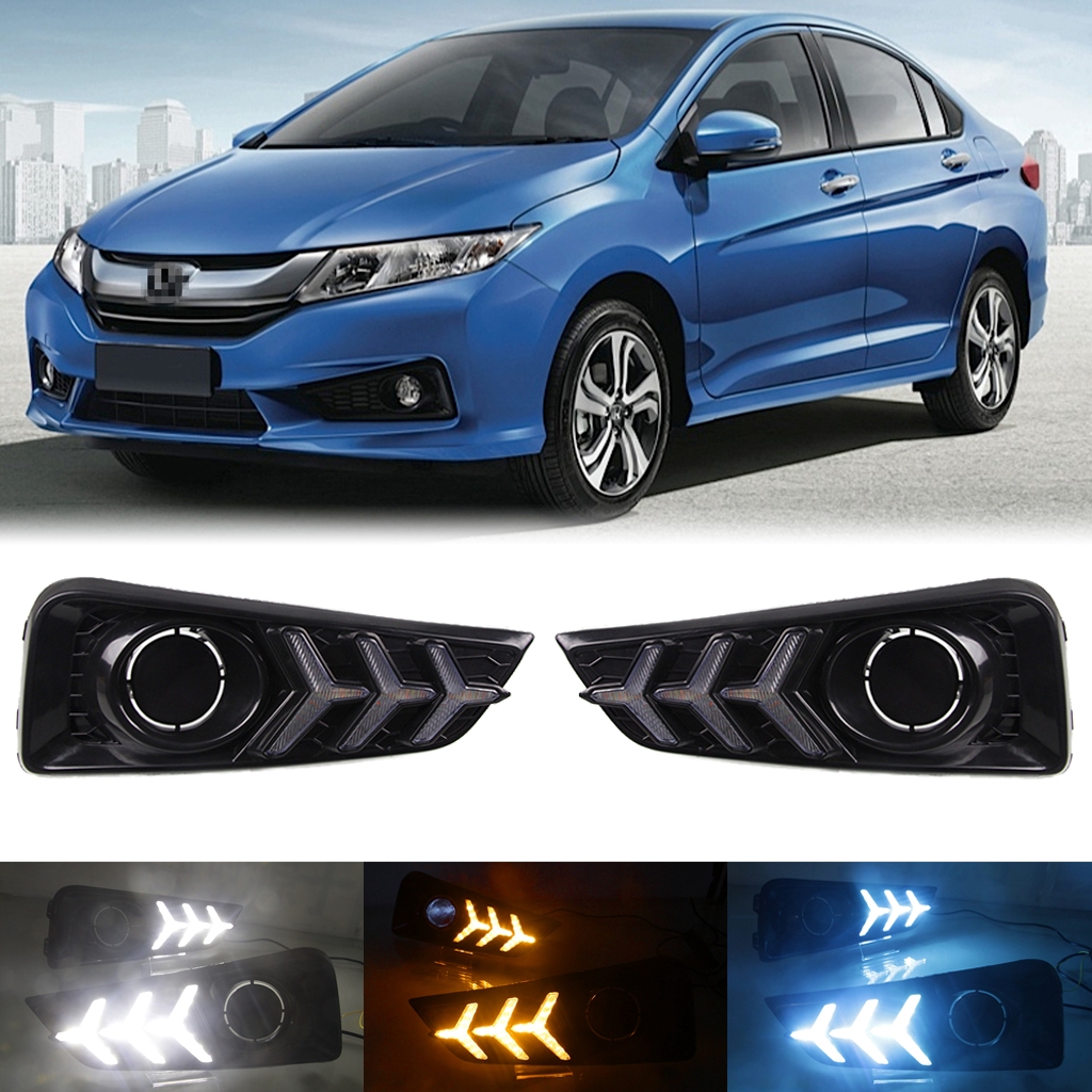 3 Color LED DRL Day Light for Honda City 2014 2015 2016 Daytime Running  Light 3Y Fog Lamp with Dynamic Turn Signal