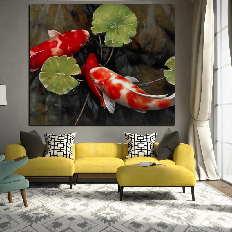 Chinese Koi Fish Lotus Canvas Prints Feng Shui Animal Landscape Painting Wall Art Picture For Living Room Moder Home Shopee Malaysia