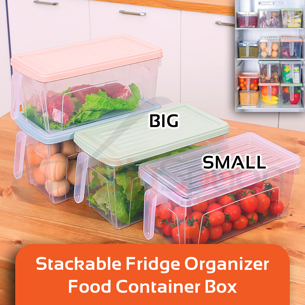 BIGSPOON FS00073 Stackable Fridge Organizer Keep Fresh Food Containers Plastic Refrigerator Freezer Storage Box with Lid