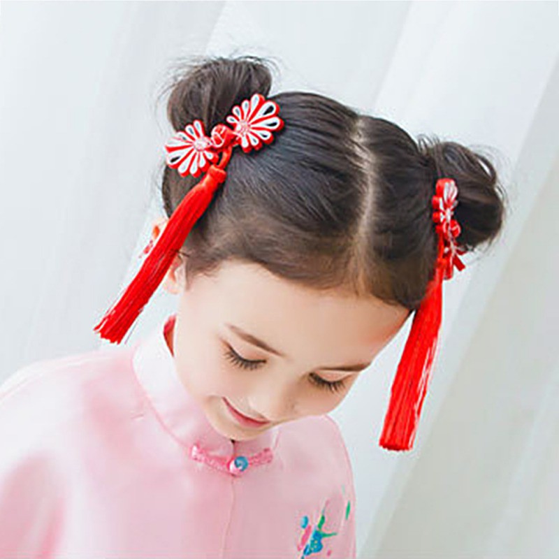 Se7en Chinese Style Kids Girls New Year 5 Petals Flower Tassel
