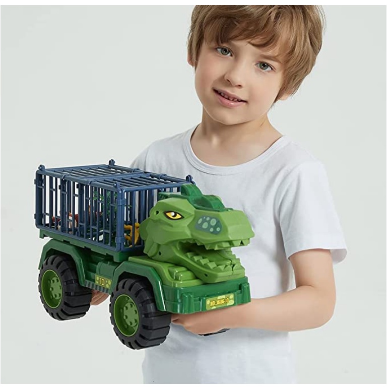Large Dinosaur Carrier Truck for 3 4 5 6 Year Old Boys and Girls with Dino Toys Playset Figures Livestock Trailer Car
