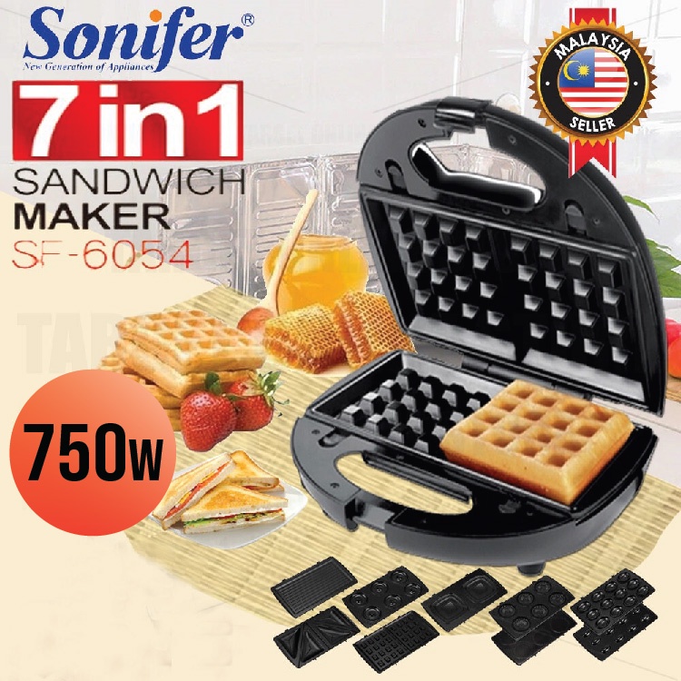 SONIFER SF-6054 7in1 Electric Waffles Maker Sandwich Breakfast Machine Detachable Non Stick Plate