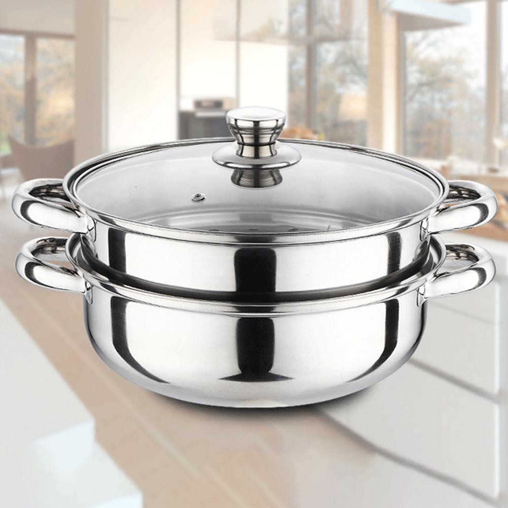 TM06 Quality 2 Layers Stainless Steel Luxury Steamer Cookware Pot Pengukus Periuk Kukus 2 Tingkat Tahan Karat Serbaguna