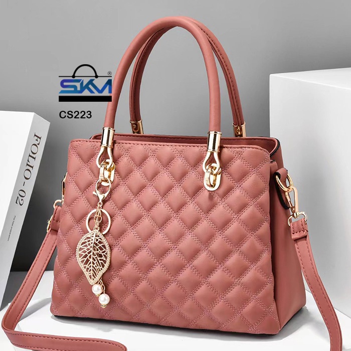 SKM Luxury Women Handbag Embroidery Thread Pattern with Top Handle & Long Strap Bag CS223