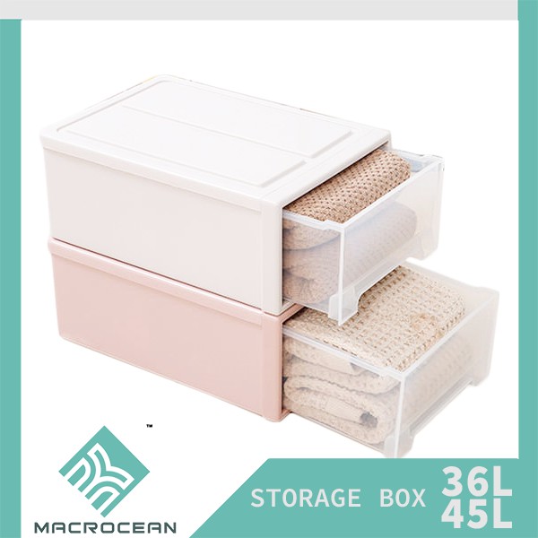 Macrocean 36l 45l Storage Box Stackable Plastic Wardrobe Drawer