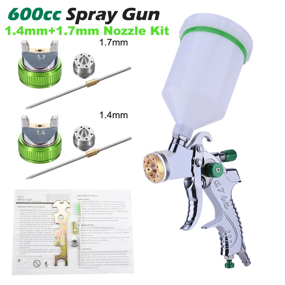 G2008 Professional HVLP 600ML 1.4/1.7/2.0mm Nozzle Gravity Pneumatic Air Paint Spay Gun For Car Auto Repair Tool Painting Kit