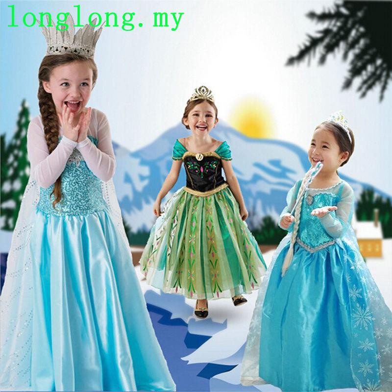Frozen Disney Girls Inspired Princess Dress Anna Elsa Party Fancy Dress Costume
