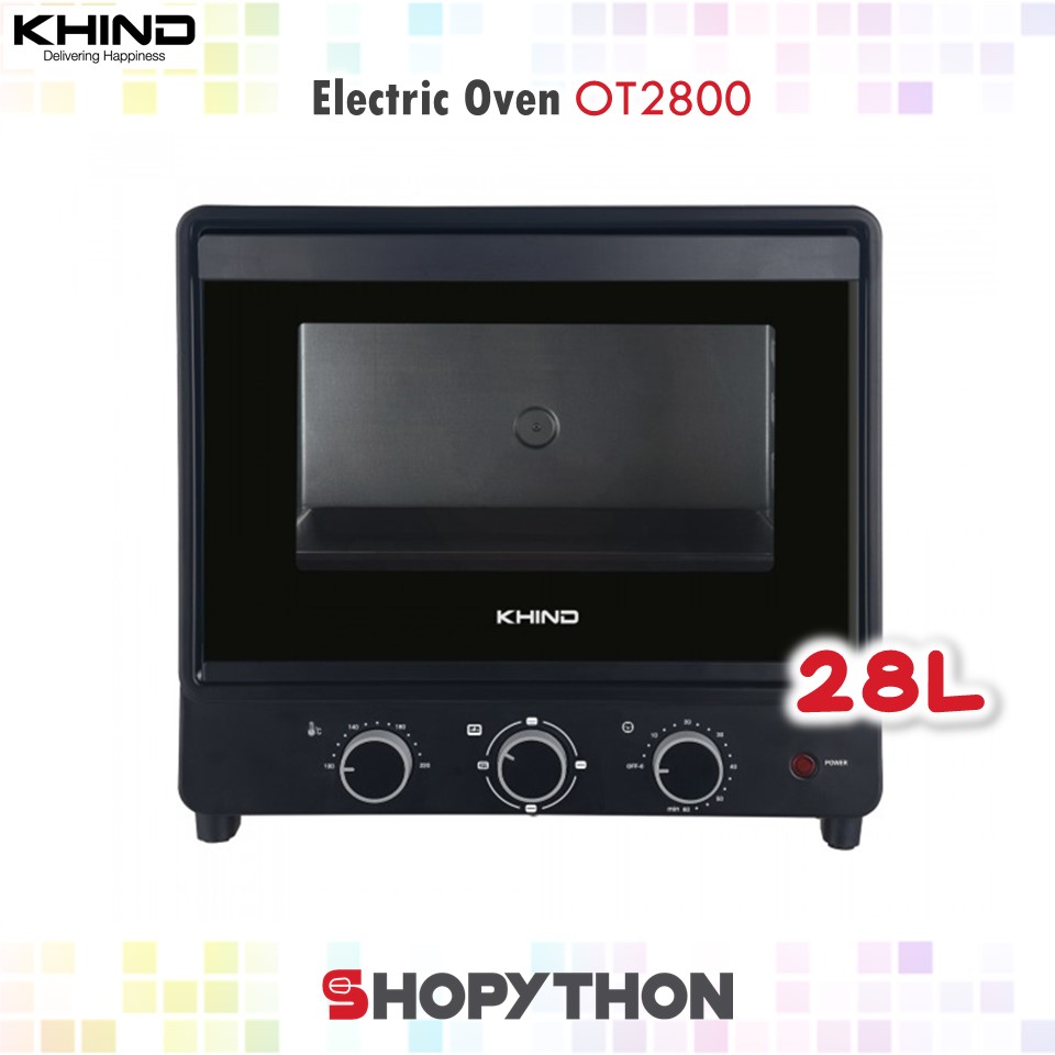 Khind Electric Oven OT2800 (28L) Black 2 Years Warranty 2 Baking Trays