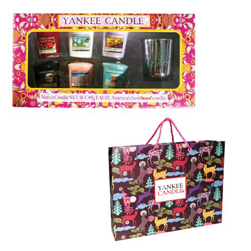 [From Korea] [Yankee Candle]Votive Yankee Candle gift set(6 scents) Silver tree (MintGreen/Red) Holder + Shopping Bag Gift Set