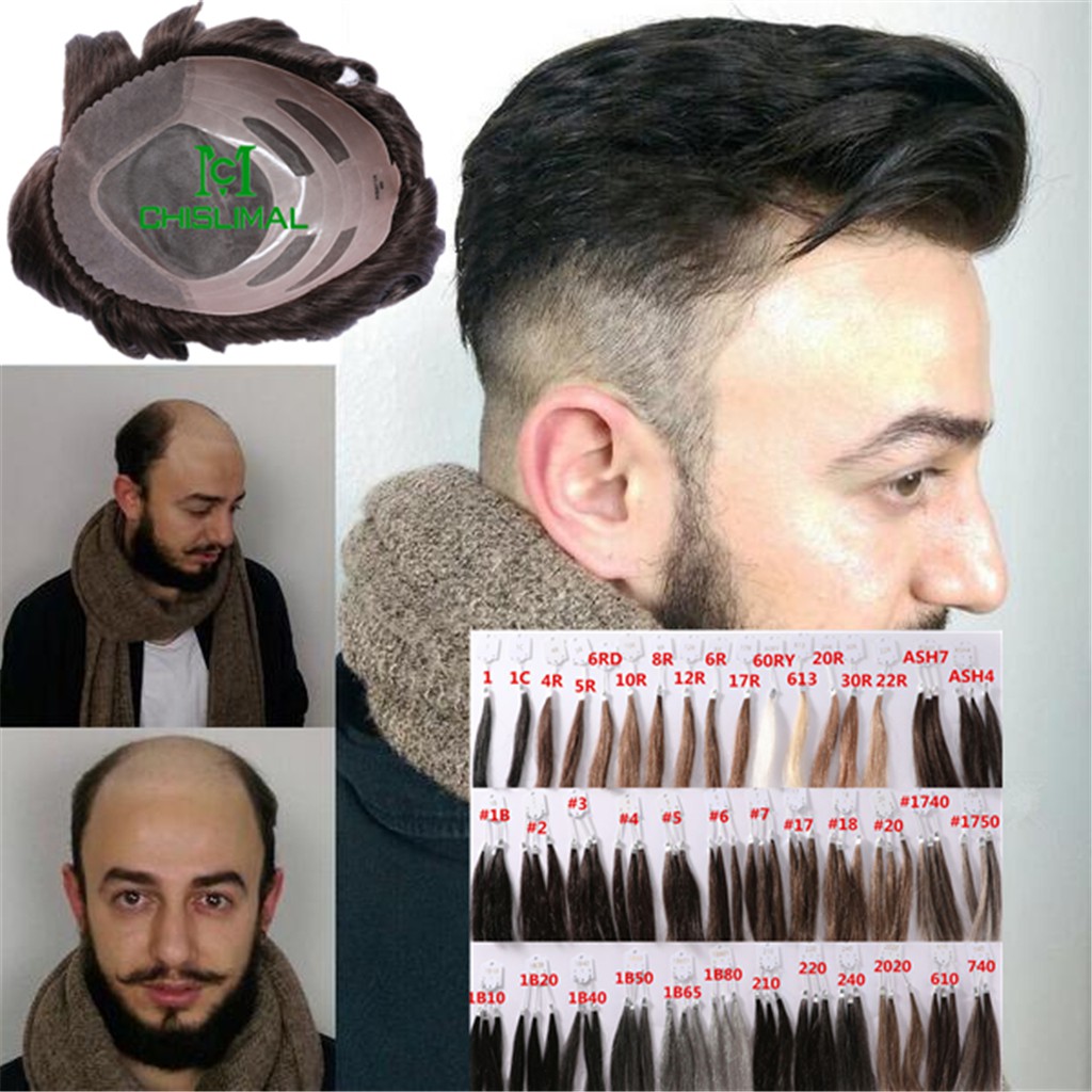 Mens Toupee Hair Replacement System Skin Front Mono Hairpiece