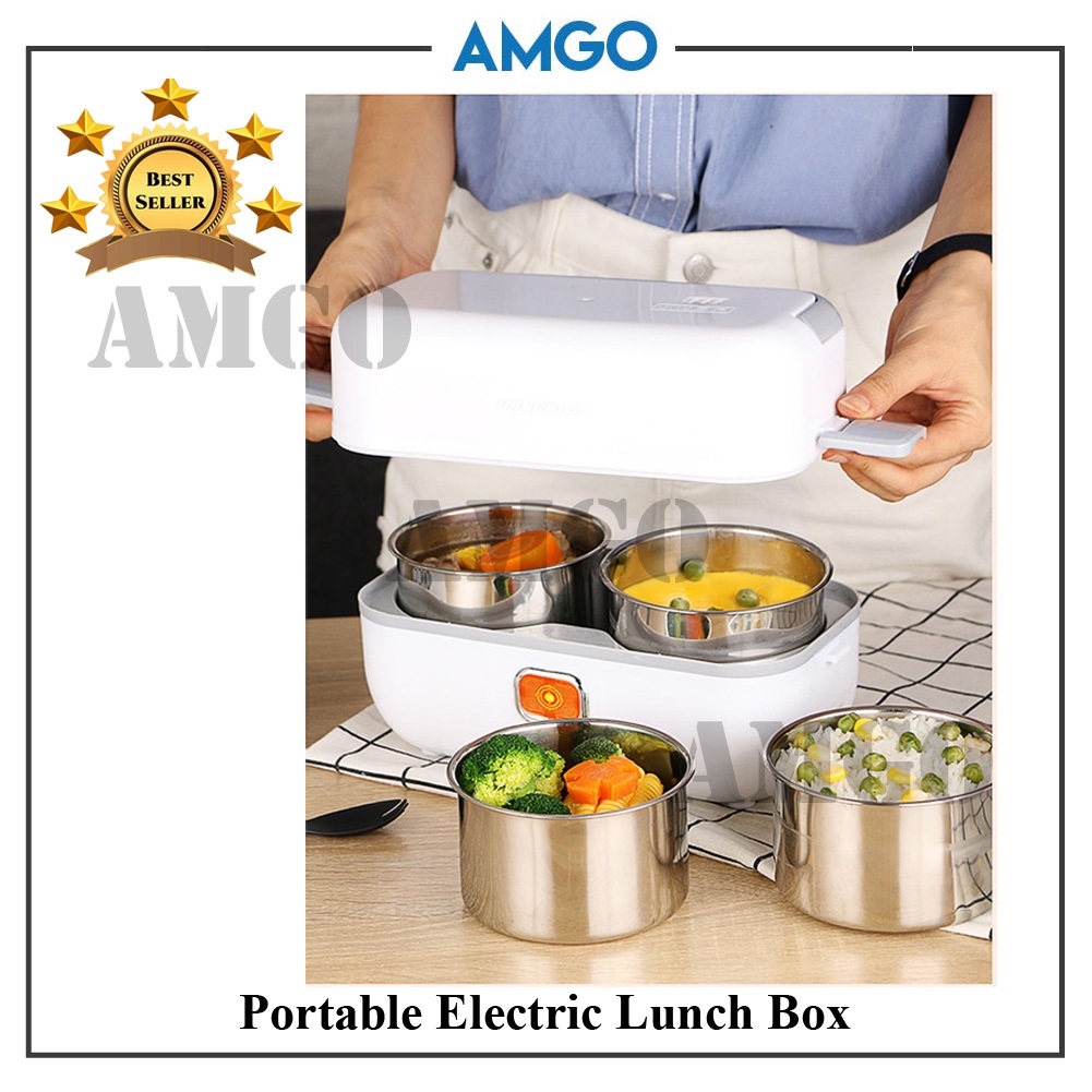 AMGO Electric Heating Lunch Box Portable Food Storage Warmer Food Container for Home Office Lunch Box  Rice Cooker