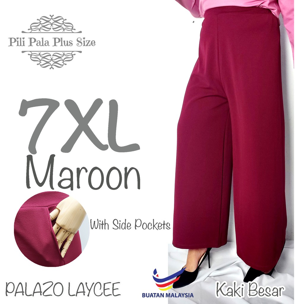 (Voucher RM10) 7XL Plus Size Basic Palazo Side Pockets Medium High Waist Strectable Palazzo -POC PLZ