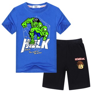 Boys Cartoon Hulk T Shirts Roblox Shorts Sets Kids Cool Sets Cotton Clothes Shopee Malaysia - hulk pants roblox