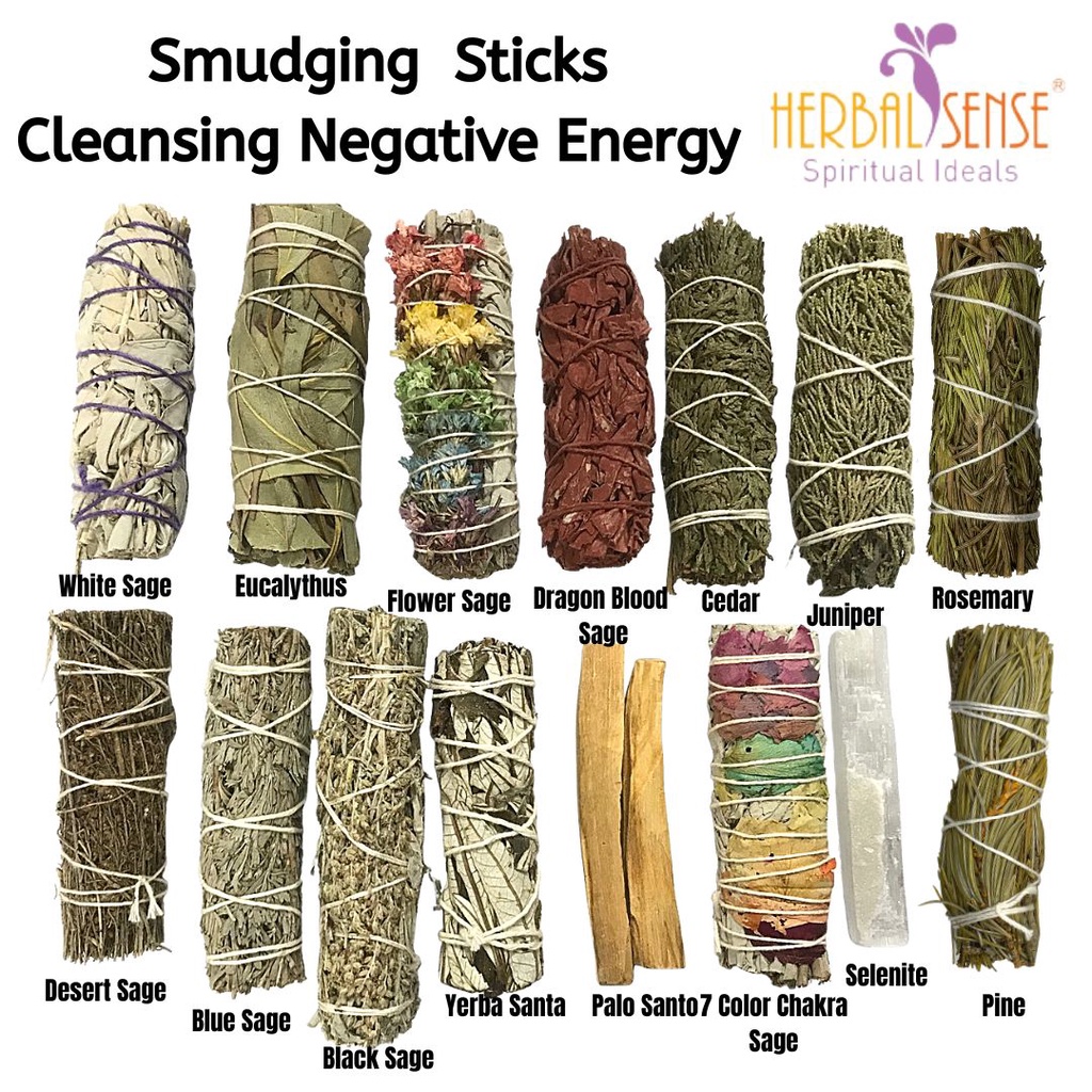 Smudging Sage Sticks Purifying Negative Energy White Sage, Juniper, Cedar, Black Sage, 7 Chakra, Rosemary