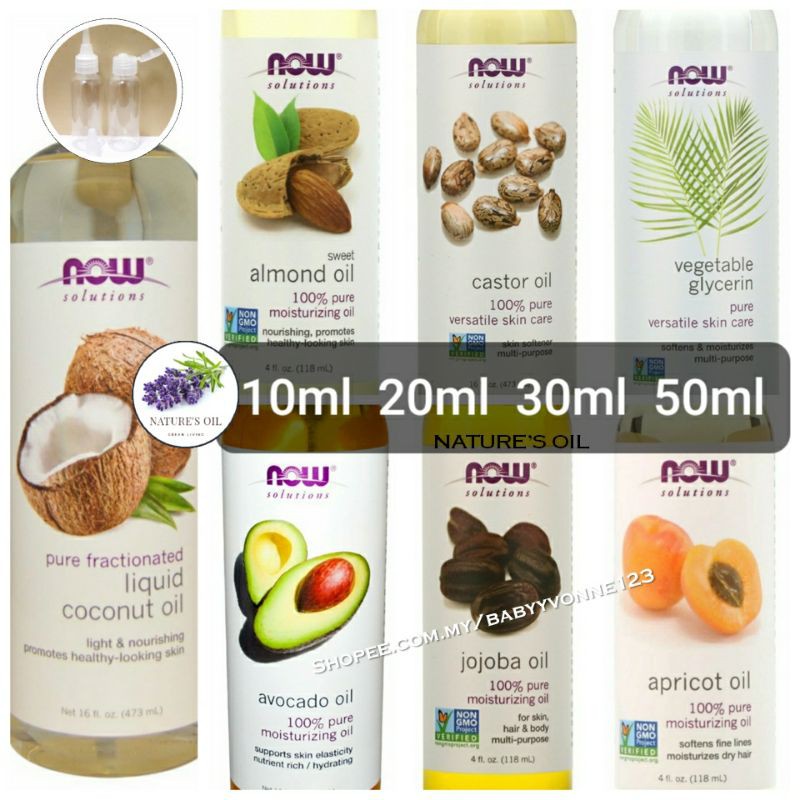 NOW Foods Repack Trial Pack 50ml Coconut Almond oil Glycerine Argan Avocado Jojoba  Castor Grapeseed Apricot | Shopee Malaysia
