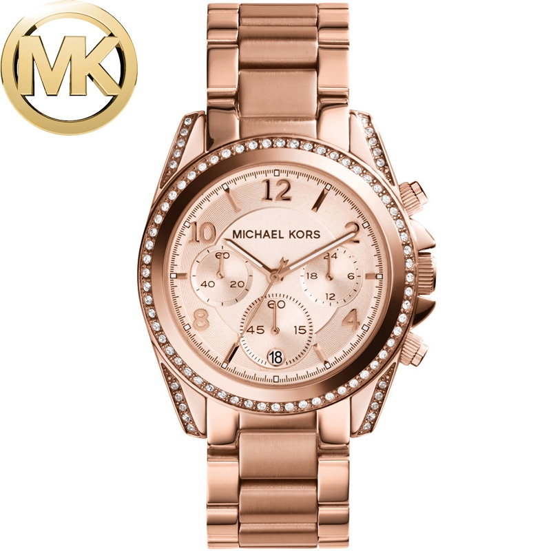 rose gold mk watch with diamonds