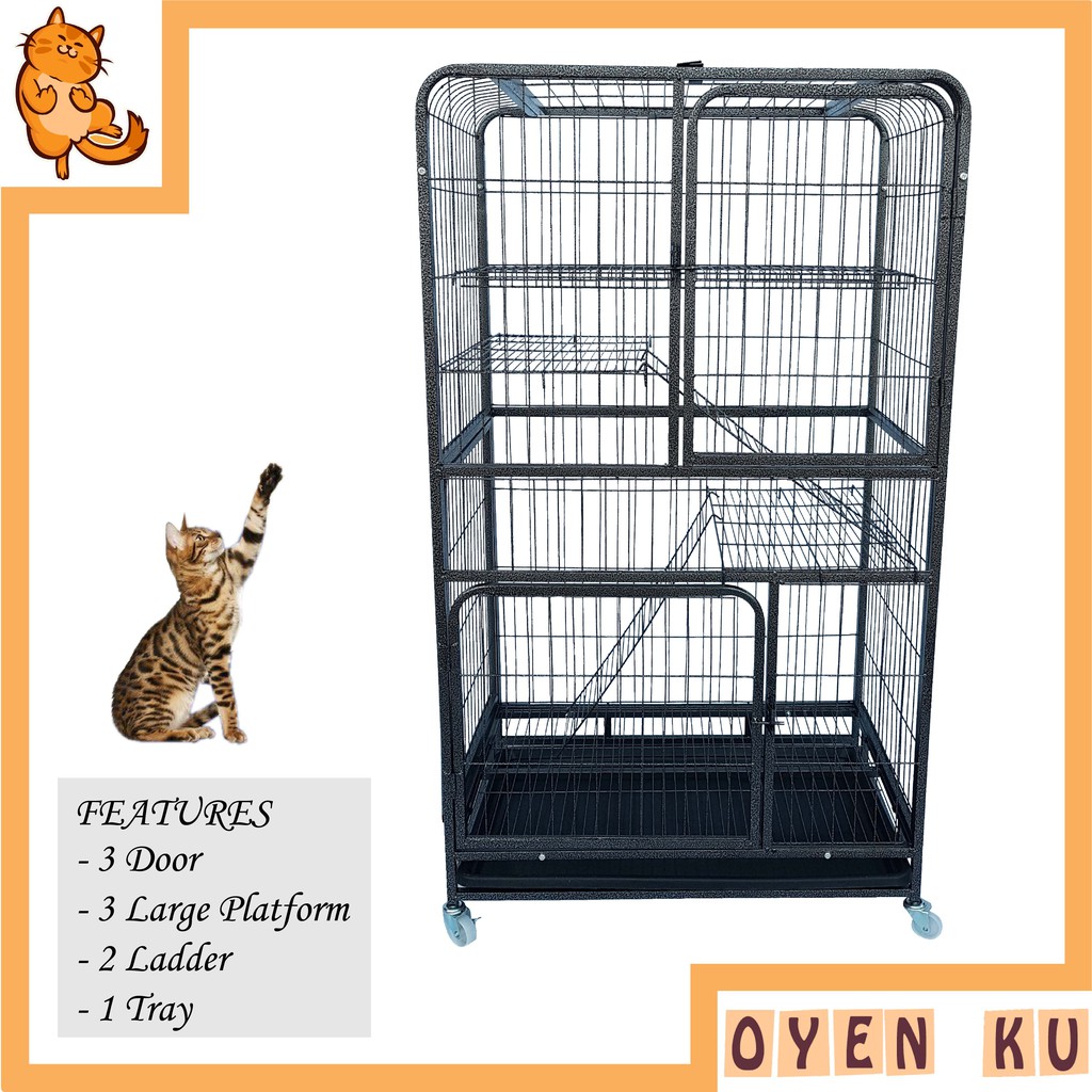 3 Level Square Tube Pipe (78x54x136cm) Pet Cat Cage Rumah Kucing 