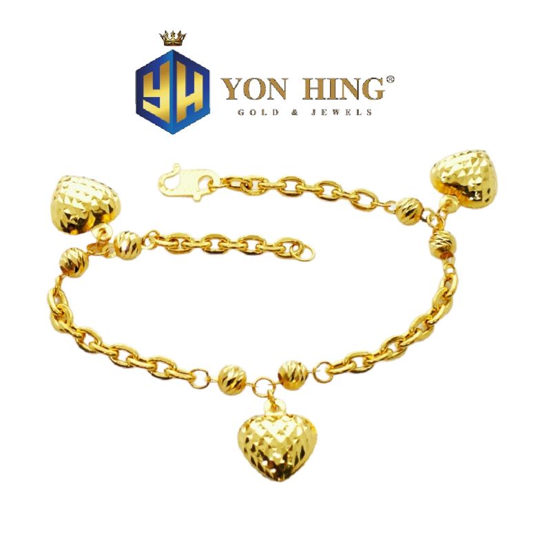 Rantai Tangan Sauh 3 Biji Gantung Love Emas 916 Yon Hing Shopee Malaysia