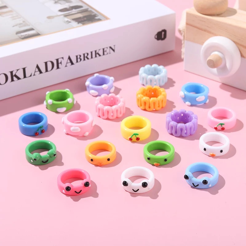 Retro Korean Kawaii Fashion Colorful Cartoon Animal Octopus Frog Chick Funny Resin Ring / Wedding Party Jewelry Gifts Friendship Clear Finger Ring