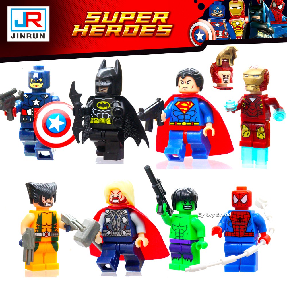 9 PZ MARVEL Avenger Super Eroi Fit Lego Mini Figura Thor Hulk Batman Superman 