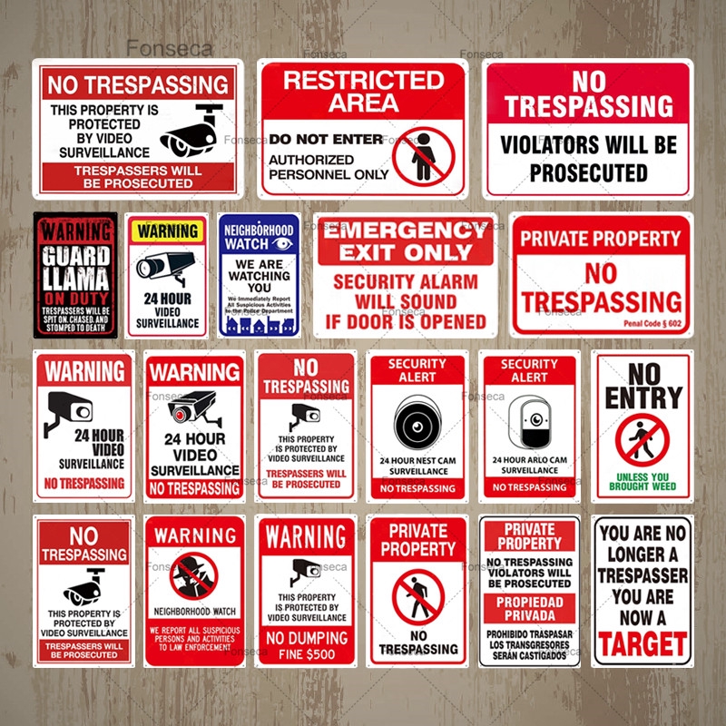 No Trespassing Sign Warning Metal Sign Video Surveillance Sign Wall   71e57a41e29dc18e8be163a36c167b47