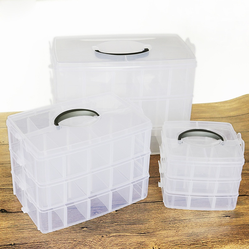 Eco-Friendly Organizer Three Removable Transparent Plastic Storage Box Accessories Multi-compartment [Ready Stock]